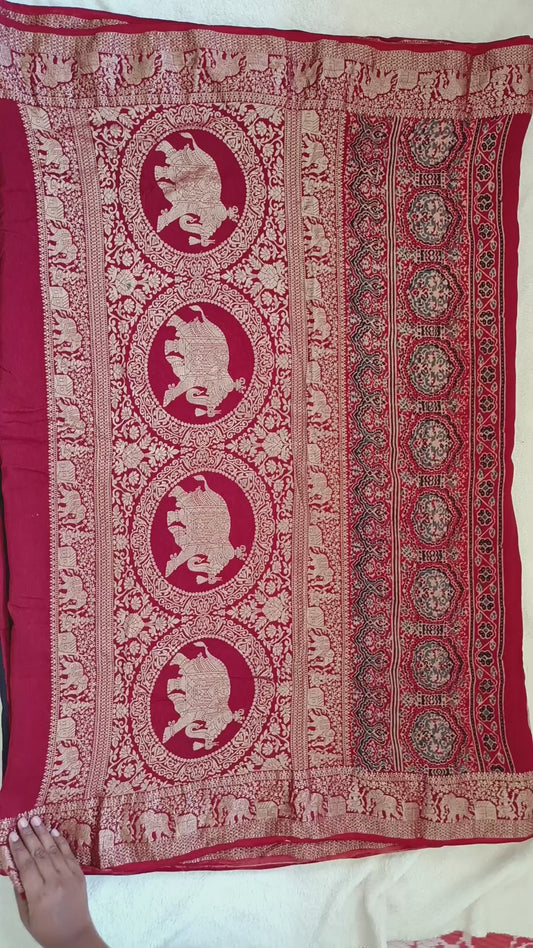 Ajrakh Dola Silk Saree